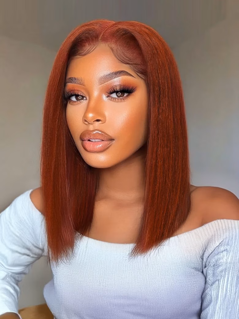 UNice Bye-Bye Knots™ 7x5 Lace Reddish Brown Yaki Blunt Bob Wig