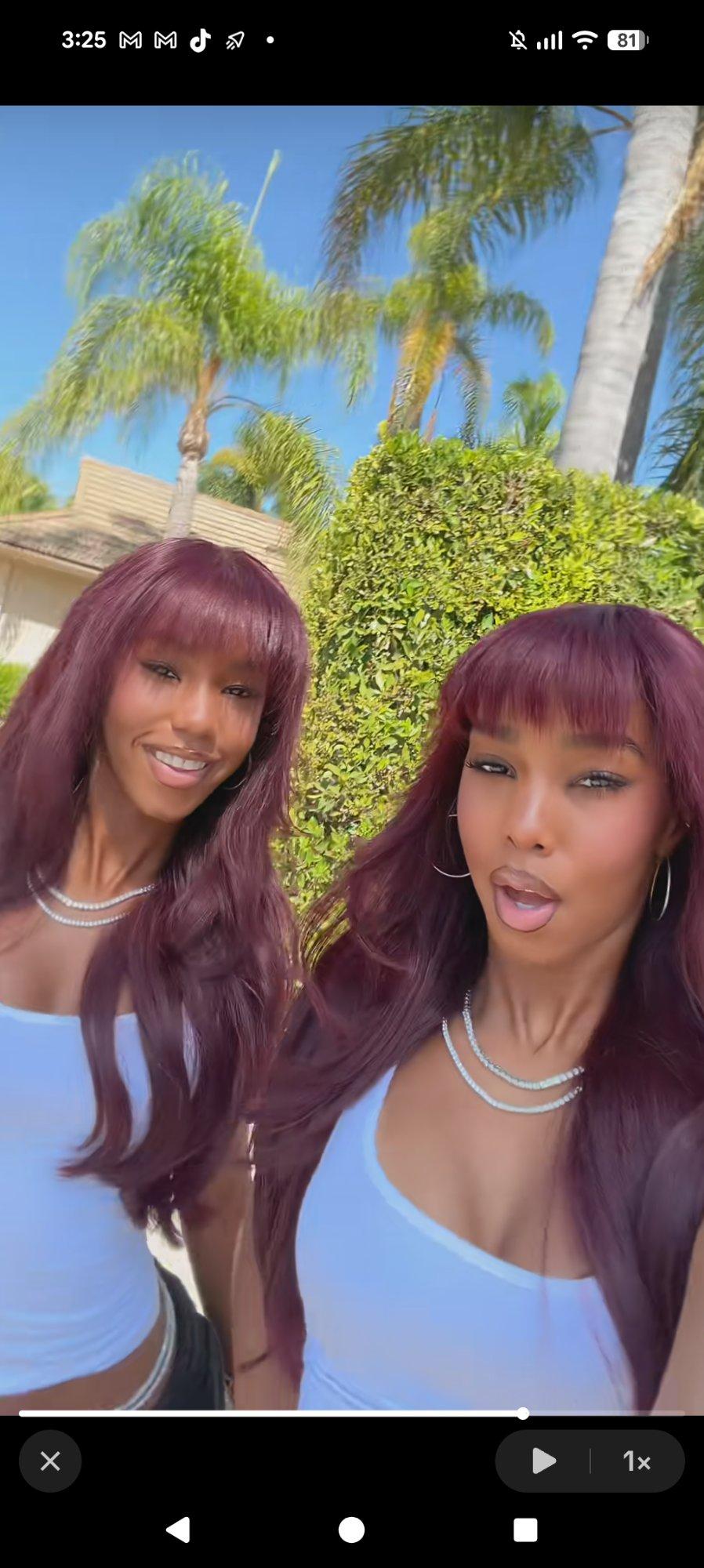 Jessie & D'Lila Combs, Burgundy | Bangs
